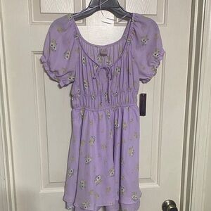 No Boundaries Lavender Floral Tie-Front Casual Dress
